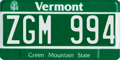 VT license plate ZGM994