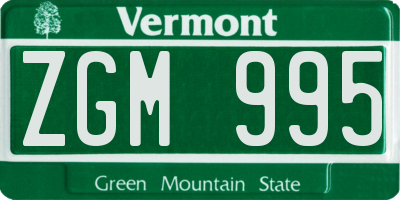 VT license plate ZGM995