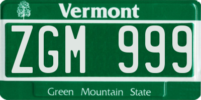 VT license plate ZGM999