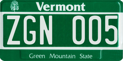 VT license plate ZGN005