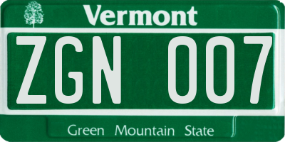VT license plate ZGN007