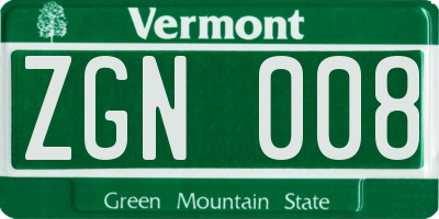 VT license plate ZGN008