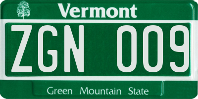 VT license plate ZGN009