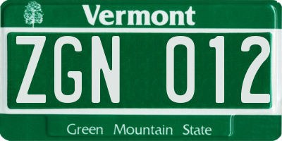 VT license plate ZGN012