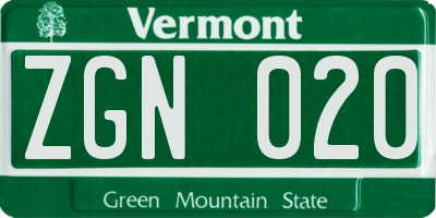 VT license plate ZGN020