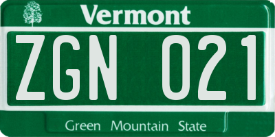 VT license plate ZGN021