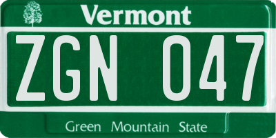 VT license plate ZGN047