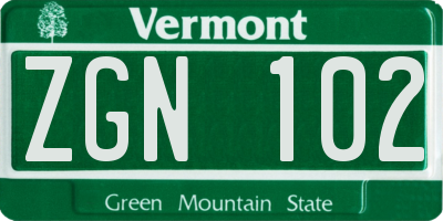 VT license plate ZGN102