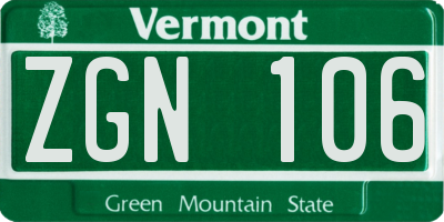 VT license plate ZGN106