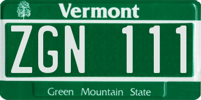 VT license plate ZGN111