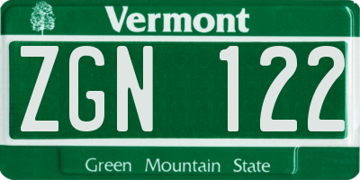 VT license plate ZGN122