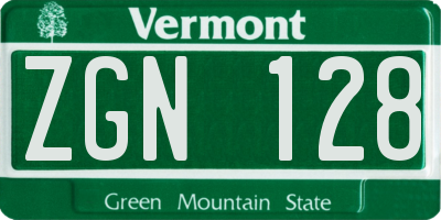 VT license plate ZGN128