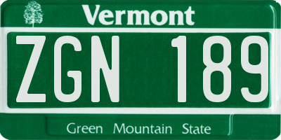 VT license plate ZGN189