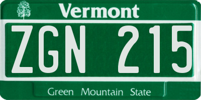 VT license plate ZGN215