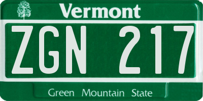 VT license plate ZGN217