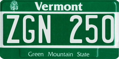 VT license plate ZGN250