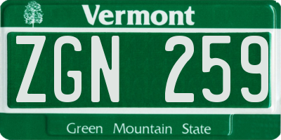 VT license plate ZGN259