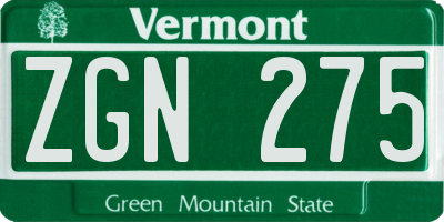 VT license plate ZGN275