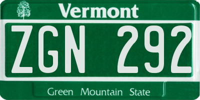 VT license plate ZGN292