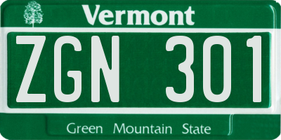 VT license plate ZGN301