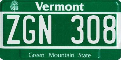 VT license plate ZGN308