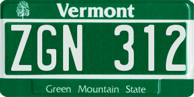 VT license plate ZGN312