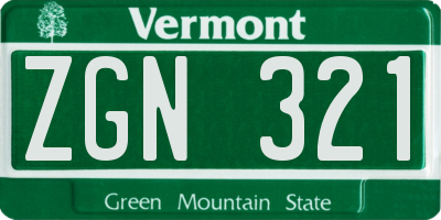VT license plate ZGN321