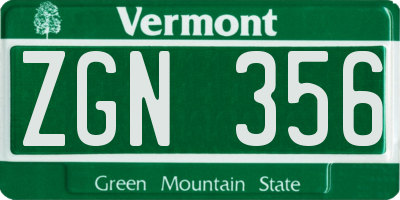 VT license plate ZGN356
