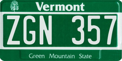 VT license plate ZGN357