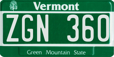 VT license plate ZGN360