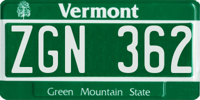 VT license plate ZGN362