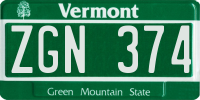 VT license plate ZGN374