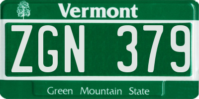 VT license plate ZGN379