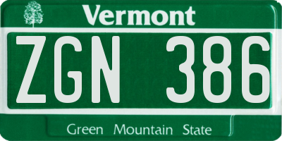 VT license plate ZGN386