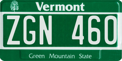 VT license plate ZGN460