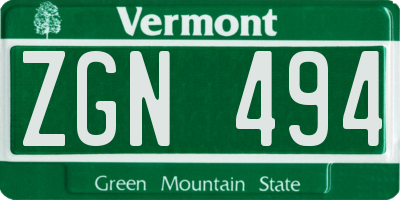 VT license plate ZGN494