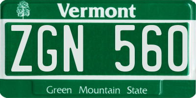 VT license plate ZGN560