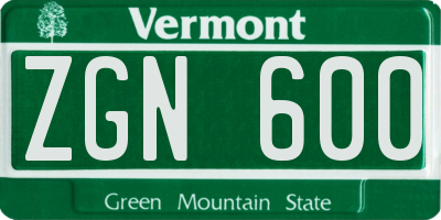VT license plate ZGN600