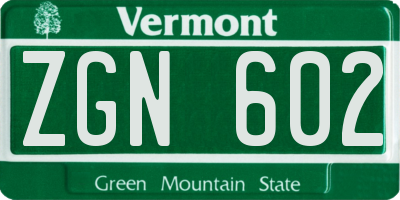 VT license plate ZGN602