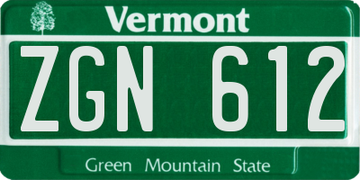 VT license plate ZGN612