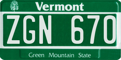 VT license plate ZGN670