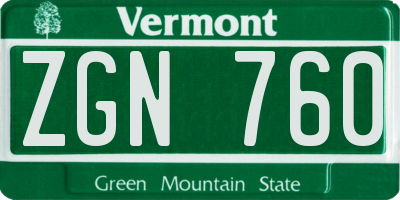 VT license plate ZGN760