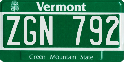VT license plate ZGN792