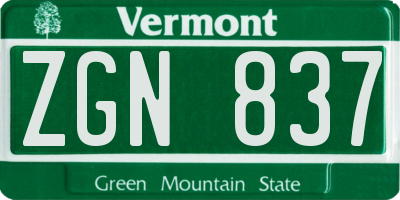 VT license plate ZGN837