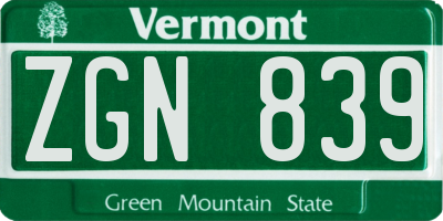 VT license plate ZGN839