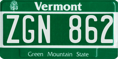 VT license plate ZGN862