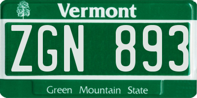 VT license plate ZGN893