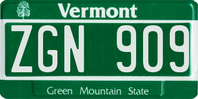 VT license plate ZGN909