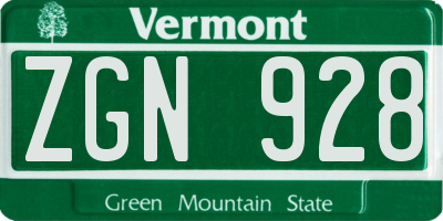 VT license plate ZGN928