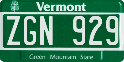 VT license plate ZGN929